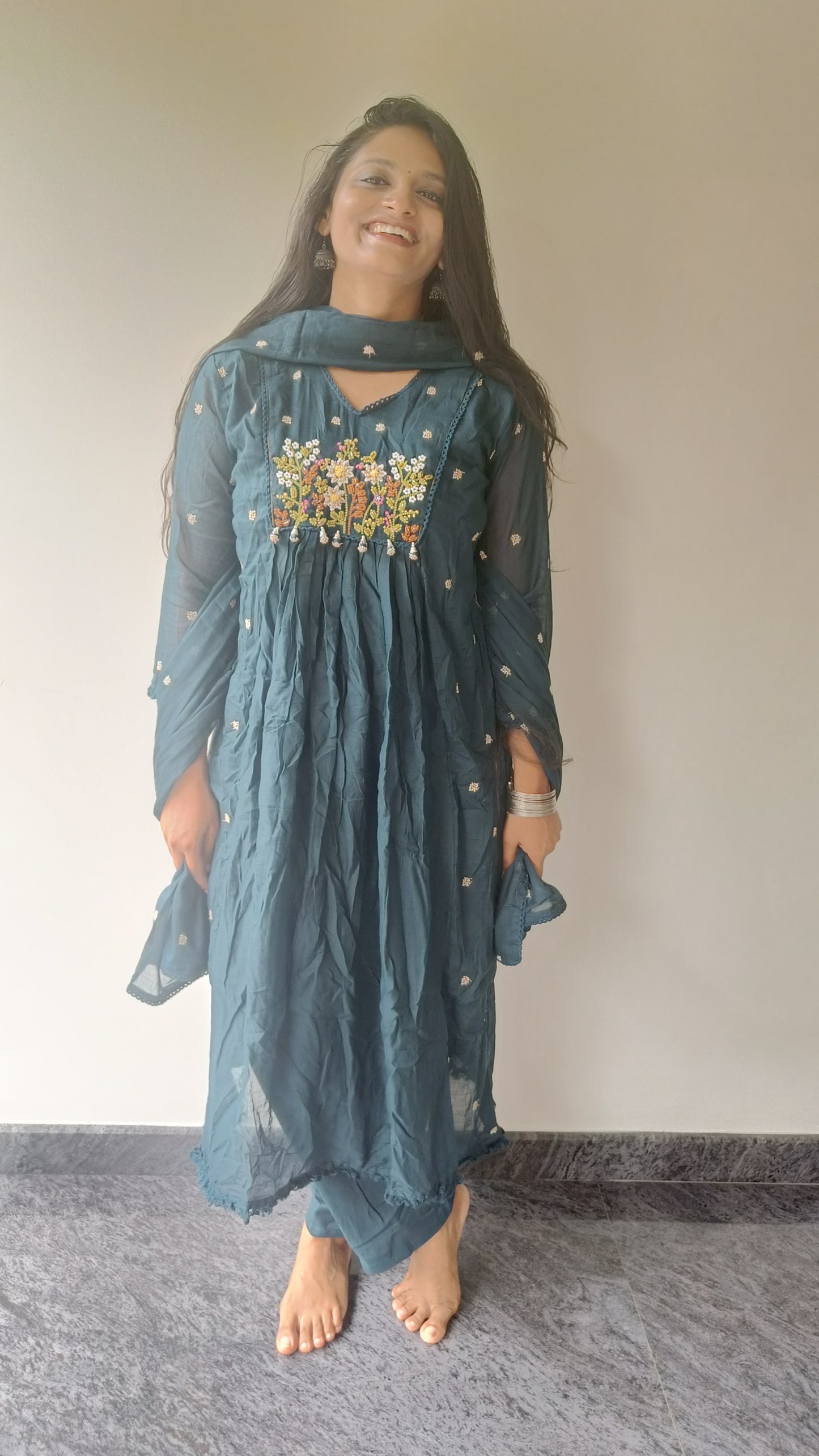 Teal Embroidered Anarkali Kurta