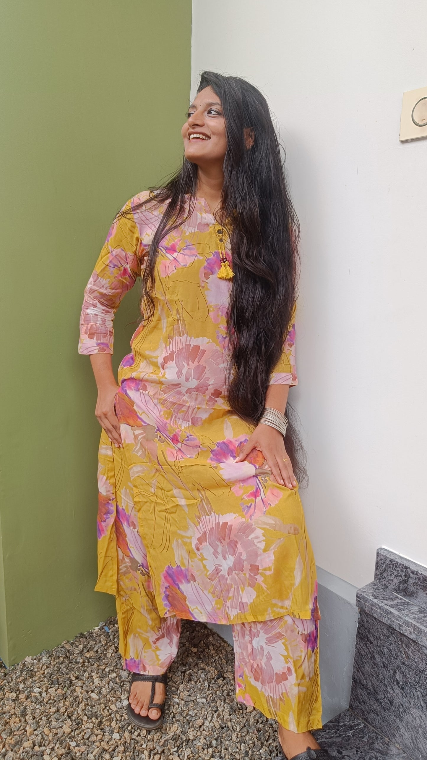 Mustard Floral Watercolor Co-ord Set