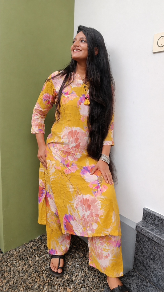 Mustard Floral Watercolor Co-ord Set