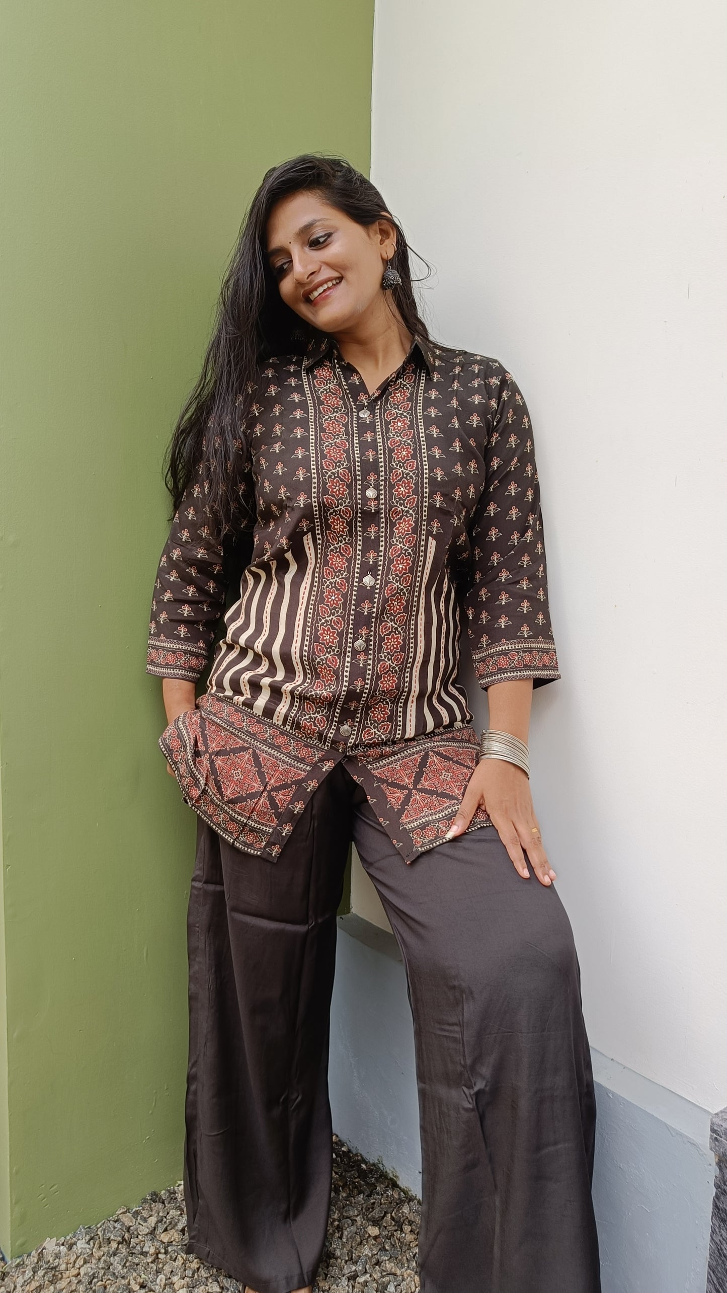 Brown Floral Block-Print Co-ord Set