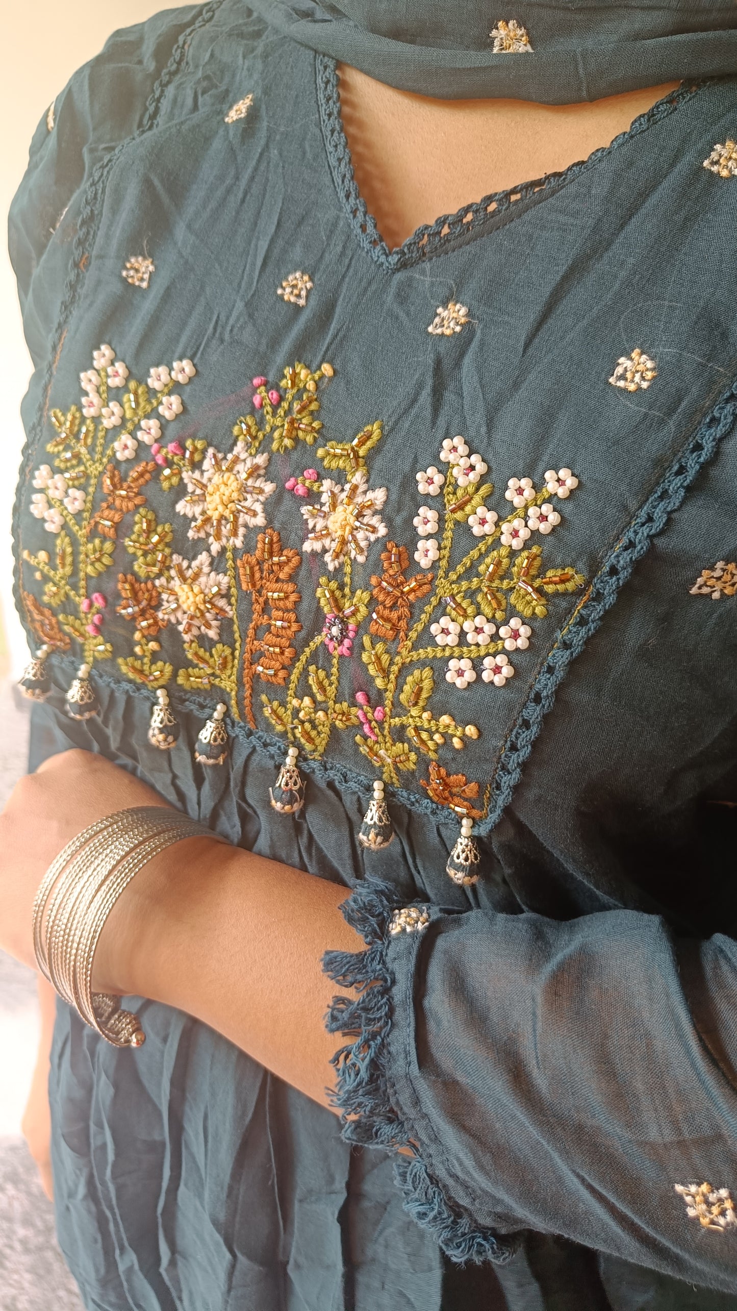 Teal Embroidered Anarkali Kurta
